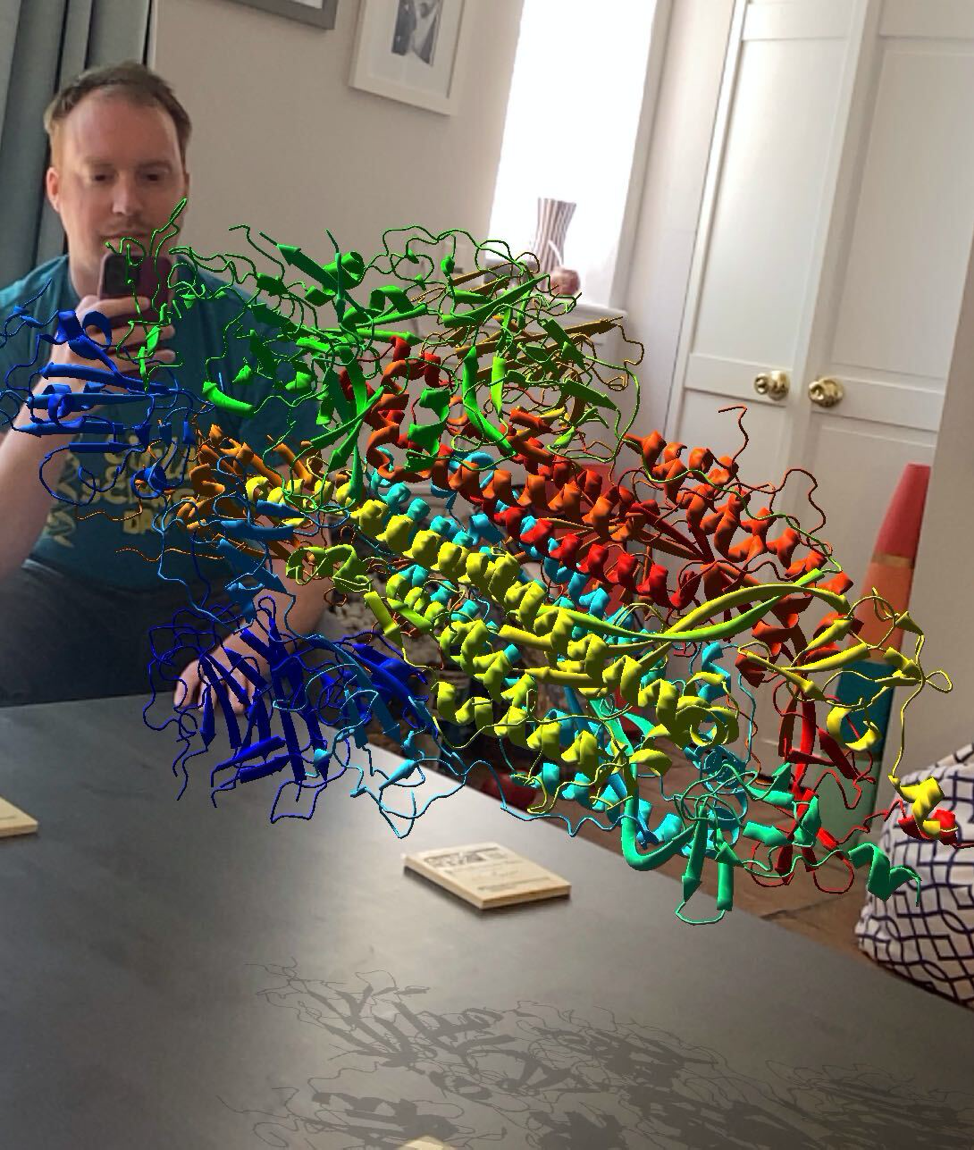 Martin Pratt, research scientist and one of the developers of GeoXplorer, looking at protein 6VSB, also known as the SARS-CoV-2 "spike" protein.